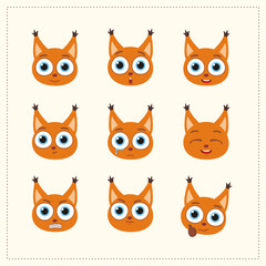 Set funny squirrel different emotion. Collection emoticons of cartoon squirrel isolated.