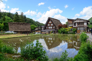 Fototapeta na wymiar Japan,Shirakawa-go June 2 2017:Historic Villages of Shirakawa-go and Gokayama in spring, travel landmark of Japan