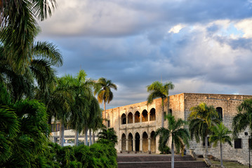 Santo Domingo, Dominican Republic, Plaza Espana, Alcazar de Colon in the sunset, Colonial Zone, UNESCO World Heritage Site - obrazy, fototapety, plakaty