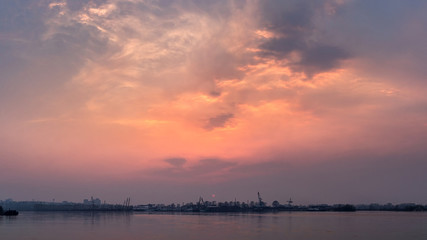 Beautiful sunset sky over the Angara River