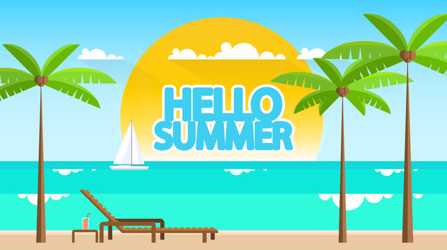 Summertime Flat Style Vector Landscape with Space for Your Text