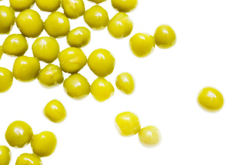 Pickled green peas isolated on white background