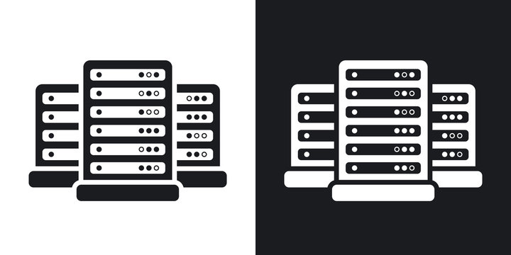 Vector data center icon. Two-tone version on black and white background