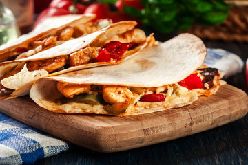 Mexican Quesadilla with chicken, sausage chorizo and red pepper