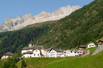 Fototapeta na wymiar Village of Bedretto on the italian part of the Swiss alps