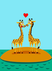 Giraffes in love. Funny vector illustration