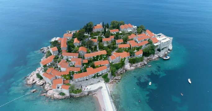 Flight around the island of St Stephen. Montenegro.