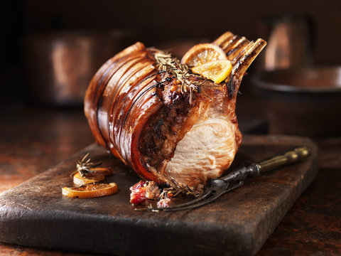 British Outdoor Bred Pork Rib Rack with Pork and Winter Fruit Stuffing
