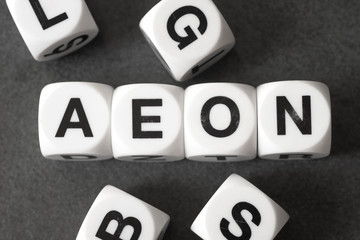 word aeon on toy cubes