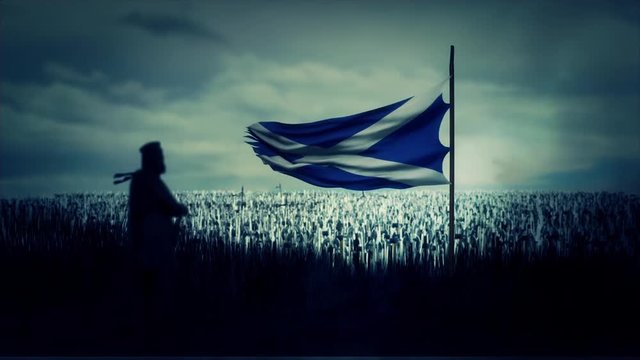 William Wallace Standing in Front His Army with Scotland Flag