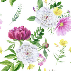 Beautiful watercolor peony seamless pattern