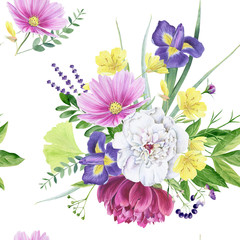 Beautiful watercolor floral peony seamless pattern