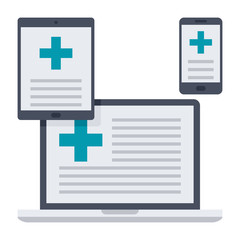 Obraz premium eHealth concept with devices and medical online services, vector illustration in flat style