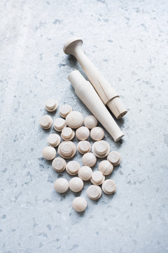 Overhead view of wooden pellet plugs