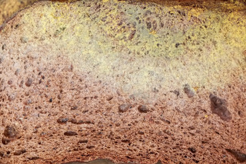 Close up molded rye bread background texture