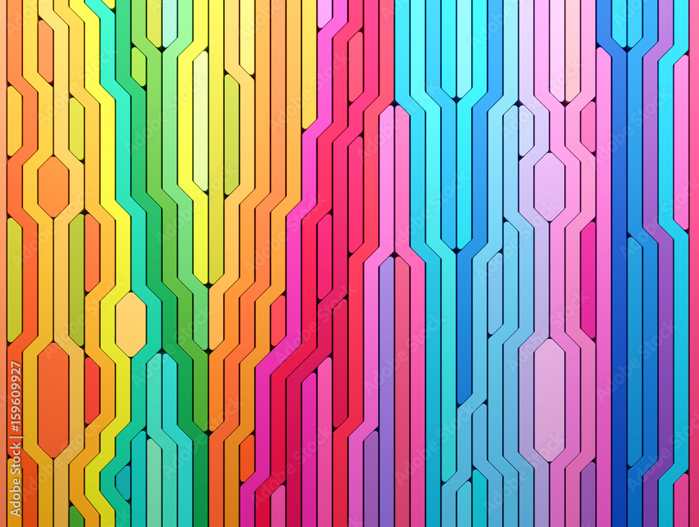 Poster 3d rendering abstract background of multi-colored lines shapes