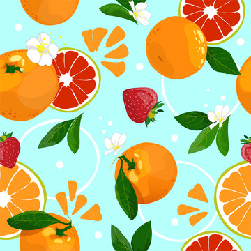 Seamless pattern. Vector background of tangerines