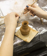 Fototapeta na wymiar Molding with pottery