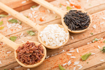 Three kinds of rice in Wood Spoons