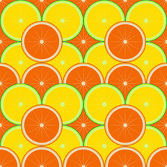 Orange, lemon on white background. Seamless pattern. Vector illustration.
