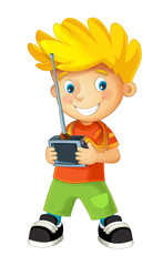 cartoon happy boy playing with radio controller for some toy - illustration for children © honeyflavour