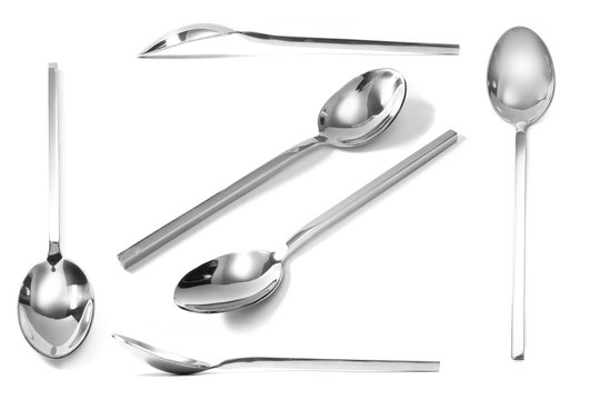 beautiful collection of Stainless steel glossy metal kitchen spoon isolated