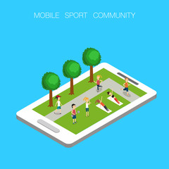 Online sport community mobile  Isometric 3D vector. illustration EPS10.