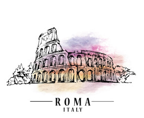 Roma sketch. Italian capital illustration. - obrazy, fototapety, plakaty