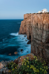 Fototapeta na wymiar Menorca landscape with flowers and cliffs