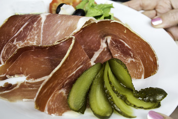 Ham dish with cucumber