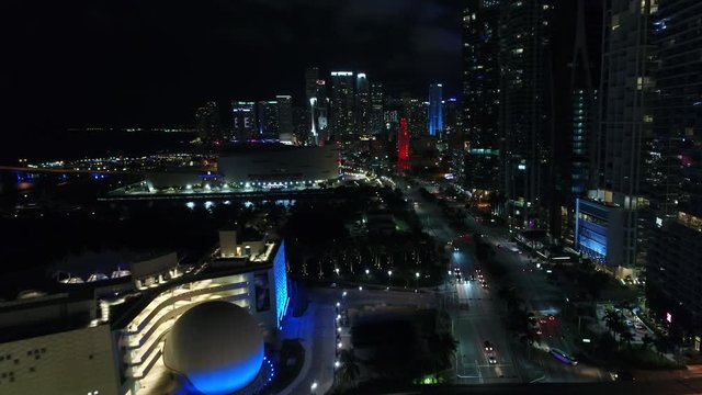 Aerial southbound flight at Downtown Miami 4k 24p