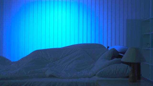 The couple has a sex under cover on the bed. night time