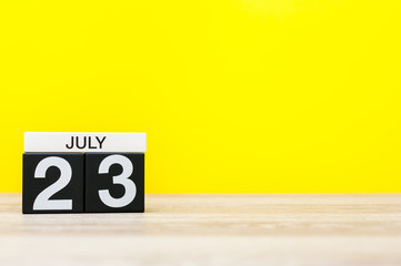 July 23rd. Image of july 23, calendar on yellow background. Summer time. With empty space for text