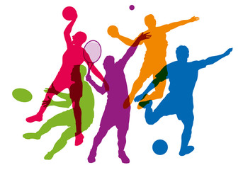 sport - sportif - tennis - football - basket - rugby -handball - silhouette - affiche - obrazy, fototapety, plakaty