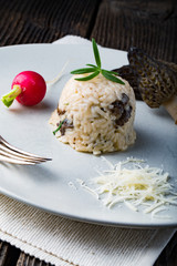 Delicious mushroom risotto with parmesan cheese
