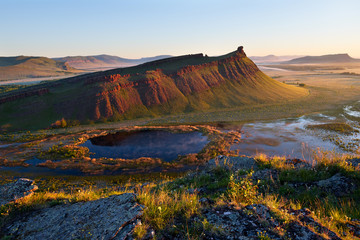 Sunrise on the Sunduki mountain range, Khakassia republic.