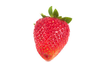 Close up of one fresh ripe strawberry isolated on white background
