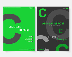 Gray letter annual report cover design template vector. Brochure concept presentation website portfolio. Green layout leaflet template. Magazine business advertising set black poster A4 size