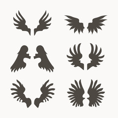 Set of wing icon on white background. Heraldic elements. Vector illustration.