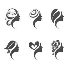Set of stylized silhouettes of women face profiles. Vector illustration.