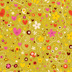 hearts birds flowers floral nature seamless pattern