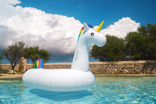 Fototapeta Unicorn in swimming pool - Cute swim tube 