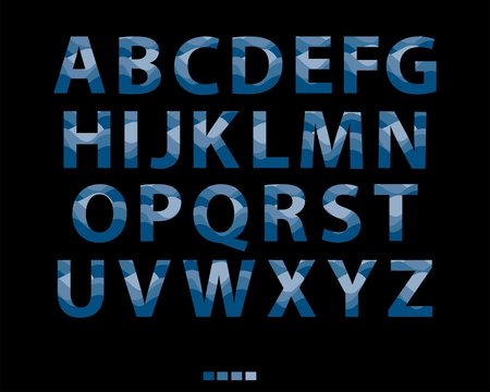 Vector of stylized blue font and alphabet