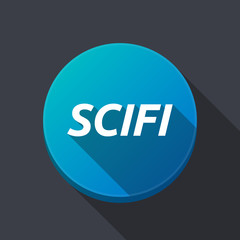 Long shadow round buttonwith    the text SCIFI