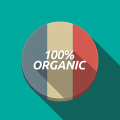 Long shadow  round button with    the text 100% ORGANIC