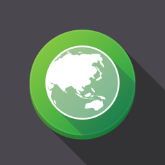 Long shadow button with  an Asia Pacific world globe map