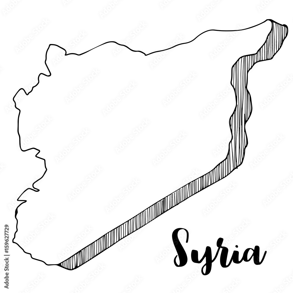 Sticker Hand drawn of Syria map, vector illustration