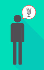 Long shadow male pictogram with  a cocktail glass with a slice of lemon and a straw
