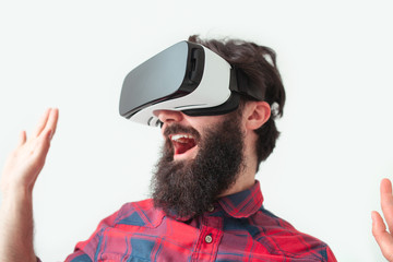 Happy man in VR goggles