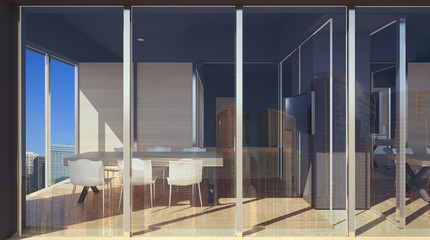 office in open space, sunset. 3D rendering